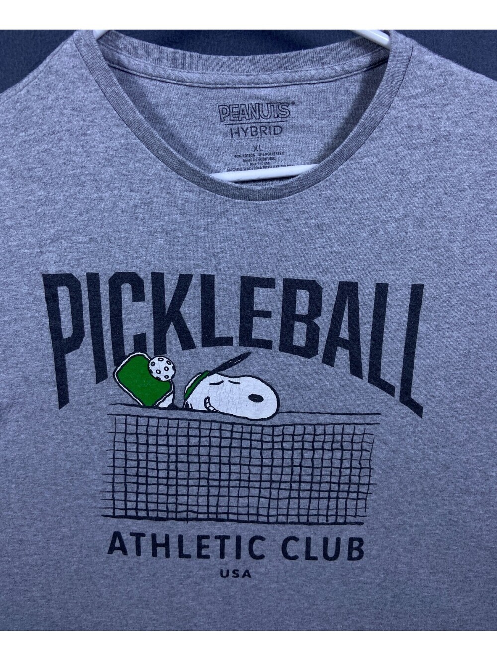 PEANUTS Men's Gray Pickleball Club Snoopy Logo Short Sleeve T-Shirt XLARGE EUC!